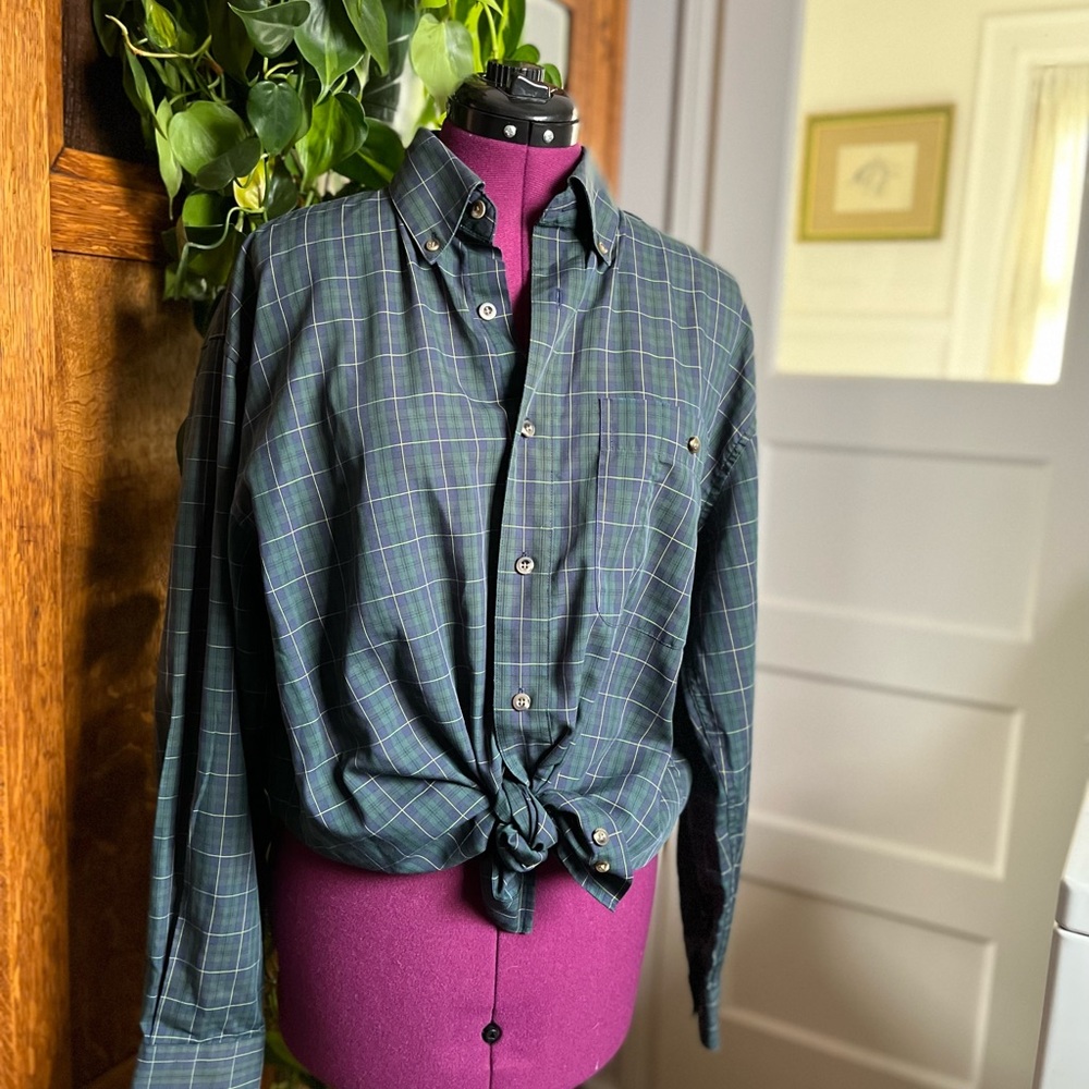 Savane Deep Dye, Green and Blue Plaid Casual Button Down Long Sleeve Shirt